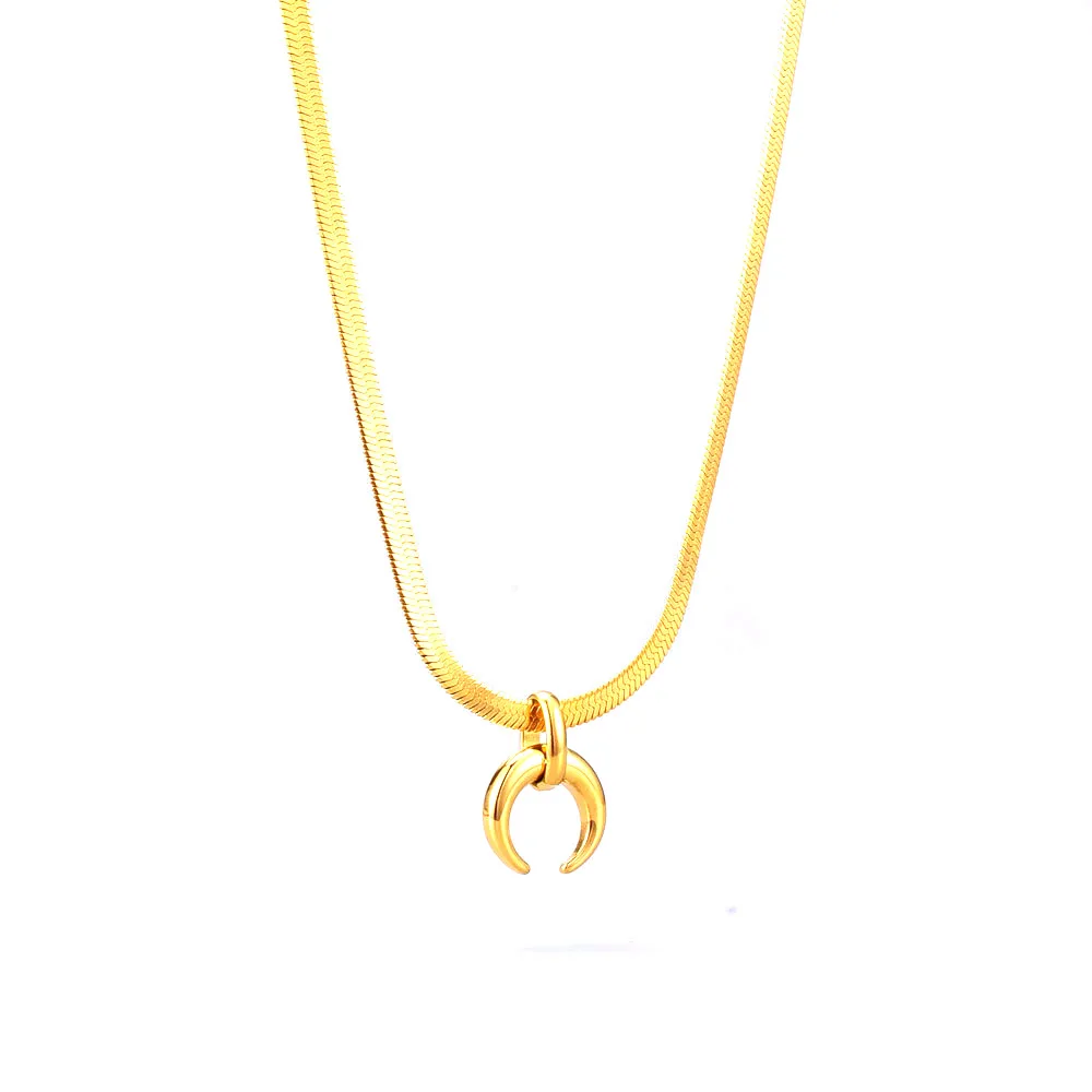 Gold Plated Fashion Women Jewelry Lucky Stainless Steel Moon Pendant Snake Bone Chain Necklaces
Gold Plated Fashion Women Jewelry Lucky Stainless Steel Moon Pendant Snake Bone Chain Necklaces