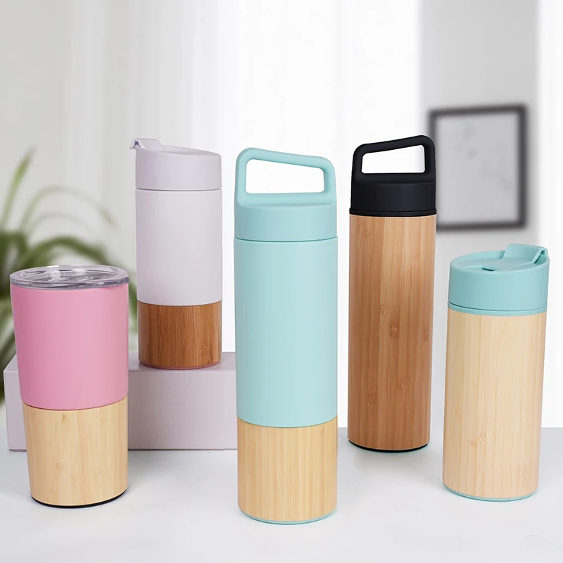 

Promotional BPA free design bamboo thermos steel mugs travel coffee cups custom tumbler bamboo water bottle, Bamboo color