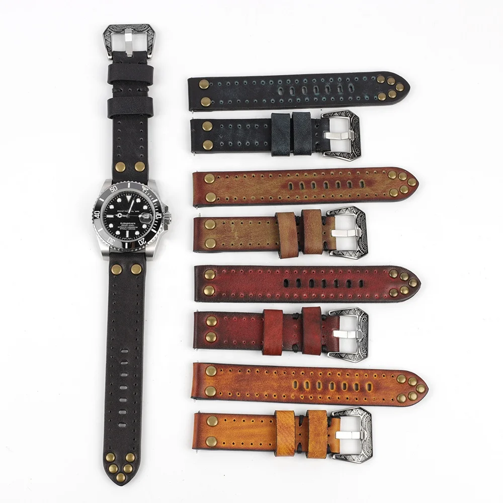 High Quality Genuine Leather Watch Band Personality Unique Retro Watch Strap With Black Embossed Buckle
High Quality Genuine Leather Watch Band Personality Unique Retro Watch Strap With Black Embossed Buckle