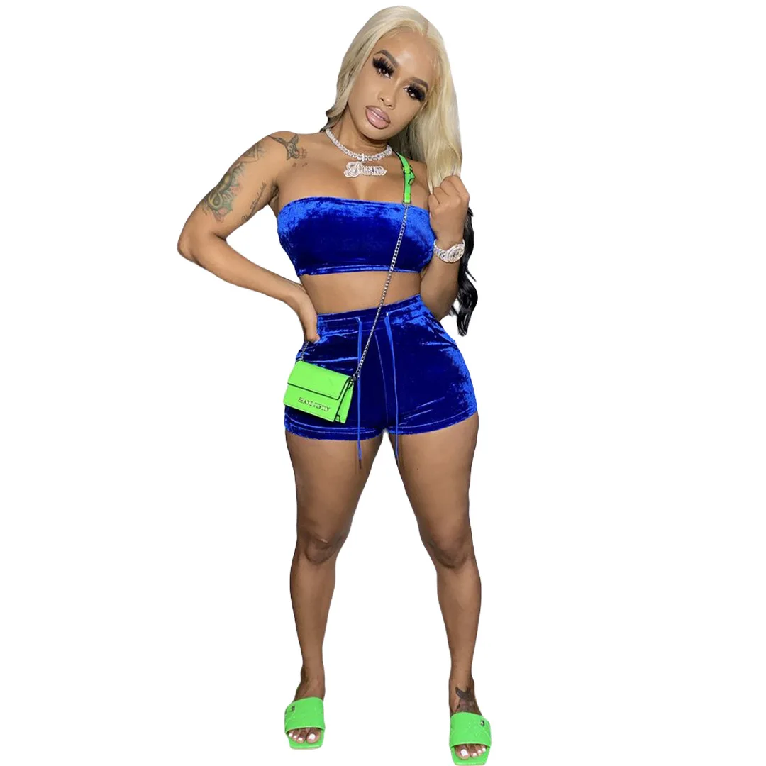 MOQ 1PC velvet outfit 2 piece crop top shorts set women clothing fashion sporty women's summer sets, Picture shows
MOQ 1PC velvet outfit 2 piece crop top shorts set women clothing fashion sporty women's summer sets, Picture shows