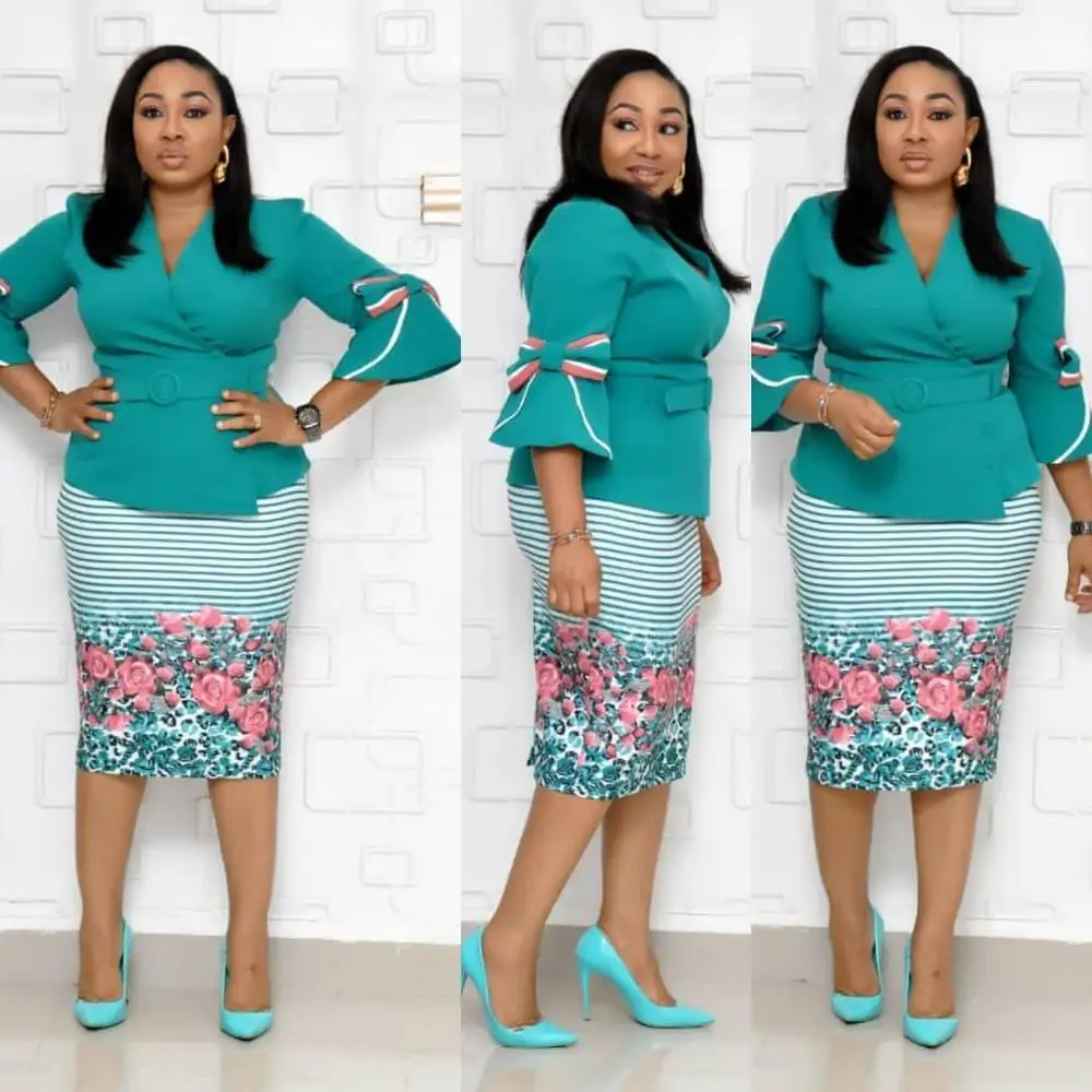 big size V-neck trumpet sleeve bow african women two-piece suit set women coat and skirt
big size V-neck trumpet sleeve bow african women two-piece suit set women coat and skirt