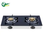 Hot Selling Home Appliance Two Burner Tempered Glass Top Table Gas Stove with Brass Cap