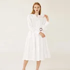 Dremium 100% cotton White voluminous midi dress long sleeve dress casual