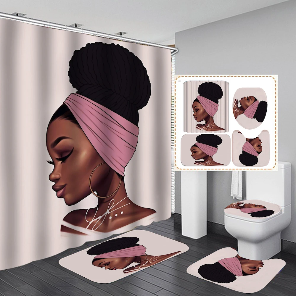 Waterproof Fabric Black Girl Bathroom Shower Curtain Set, 4 PCS Modern Printed Polyester Shower Curtain With Mat/, Accept customized color
Waterproof Fabric Black Girl Bathroom Shower Curtain Set, 4 PCS Modern Printed Polyester Shower Curtain With Mat/, Accept customized color