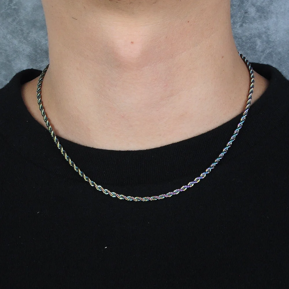 Hip Hop 3MM Men's Rainbow Necklace Silver Sterling Gold Plated 361L Stainless Steel Rope Chains, Rianbown/
Hip Hop 3MM Men's Rainbow Necklace Silver Sterling Gold Plated 361L Stainless Steel Rope Chains, Rianbown/