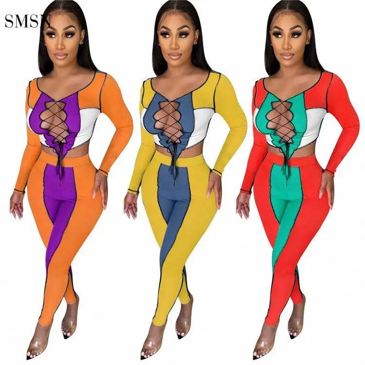 Lowest Price Autumn Patchwork Long Sleeve Bandage Crop Top Sexy Skinny Jogging Pant Set Lounge Wear Two Piece Set Women Clothing
Lowest Price Autumn Patchwork Long Sleeve Bandage Crop Top Sexy Skinny Jogging Pant Set Lounge Wear Two Piece Set Women Clothing