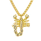 Animal Scorpion Pendant With Crystal Cuban Chain Necklace Gold Plated Hip Hop Jewelry