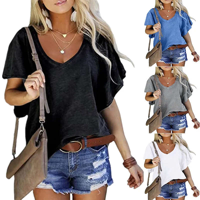 New Summer Women's Tops V-Neck Cotton T Shirts Solidcolor Short Sleeve Tees Casual
New Summer Women's Tops V-Neck Cotton T Shirts Solidcolor Short Sleeve Tees Casual