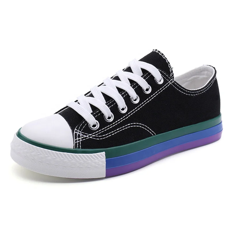 Fashion wholesale new design rainbow color sole factory custom flat canvas shoes women, 2 color ways
Fashion wholesale new design rainbow color sole factory custom flat canvas shoes women, 2 color ways