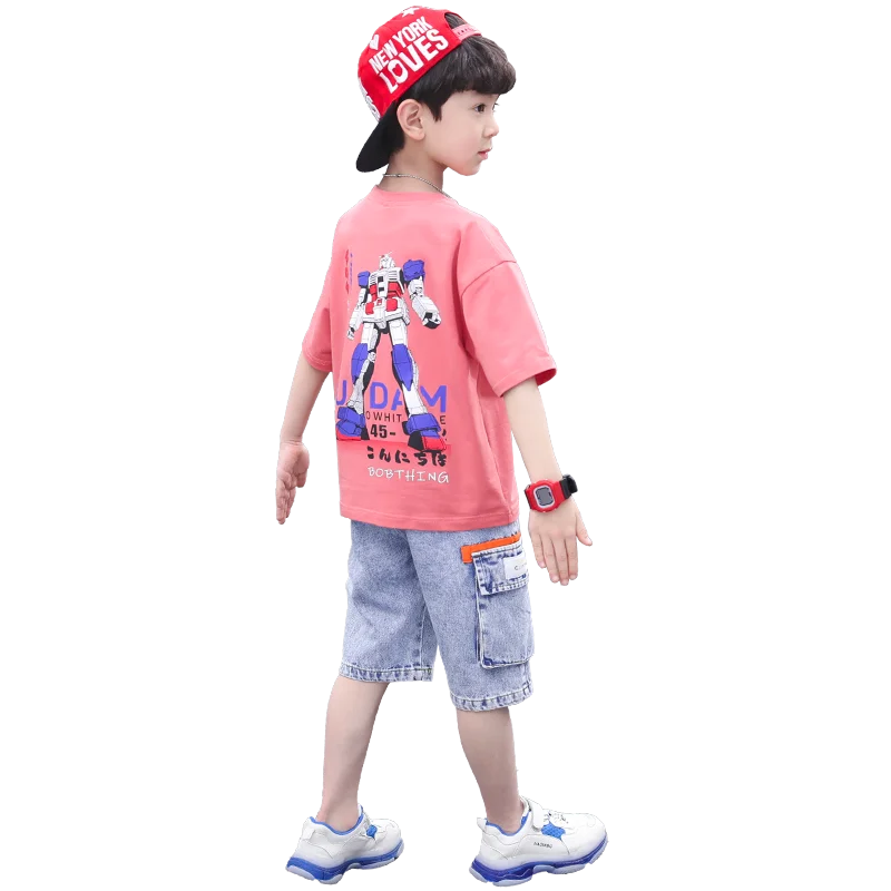 2021 summer boy baby cotton T short-sleeved printing robot pattern five-point denim shorts two-piece suit
2021 summer boy baby cotton T short-sleeved printing robot pattern five-point denim shorts two-piece suit
