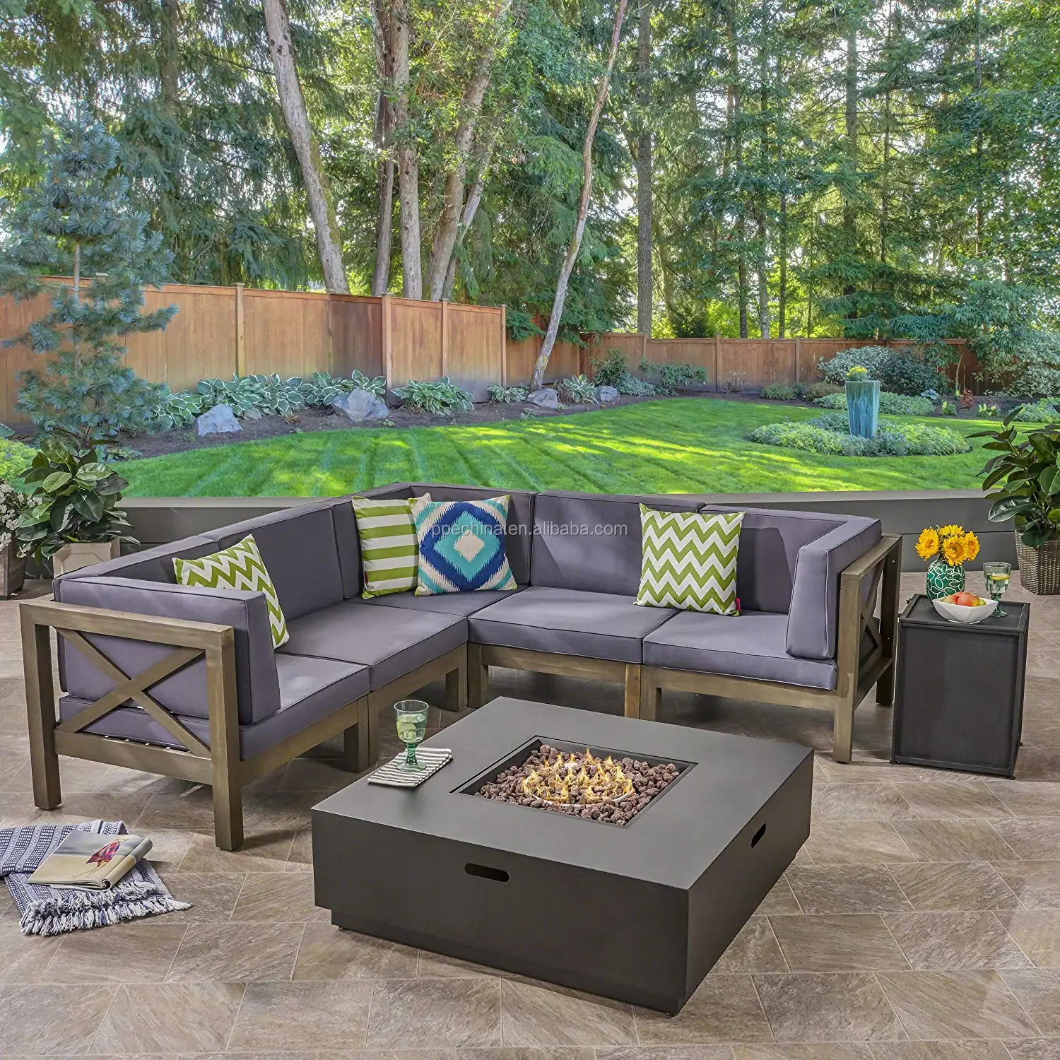 Courtyard Gas Fireplace Really Burning fire Gas Outdoor Stone Terrace