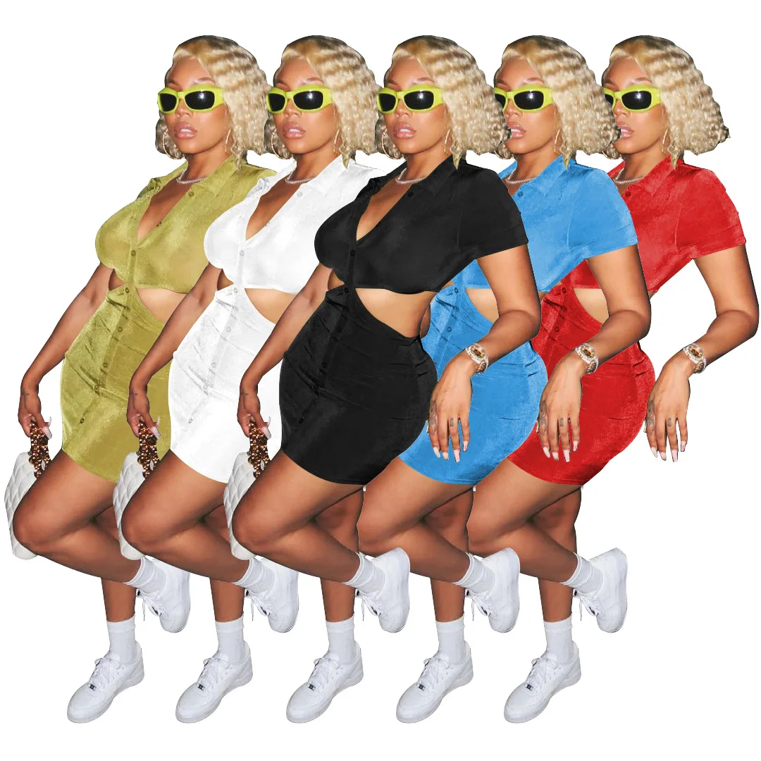 W8296 Fashion Y2K 2022 New Clothing Mini Womens Dresses Cut Out Backless Sexy Bodycon Dress False Buttons Club Summer Dress 
W8296 Fashion Y2K 2022 New Clothing Mini Womens Dresses Cut Out Backless Sexy Bodycon Dress False Buttons Club Summer Dress