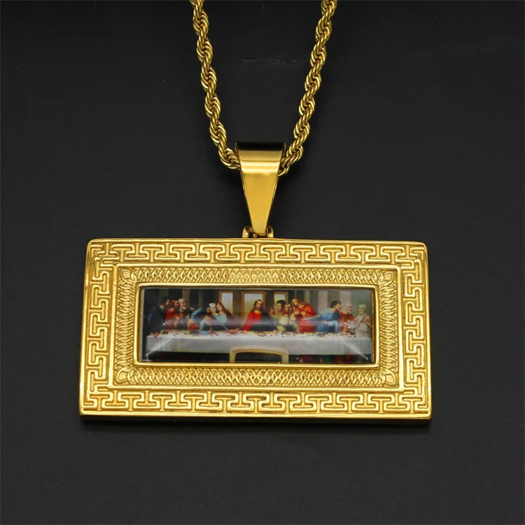 Custom personalized gold pendant last supper stainless steel gold square picture necklace
Custom personalized gold pendant last supper stainless steel gold square picture necklace