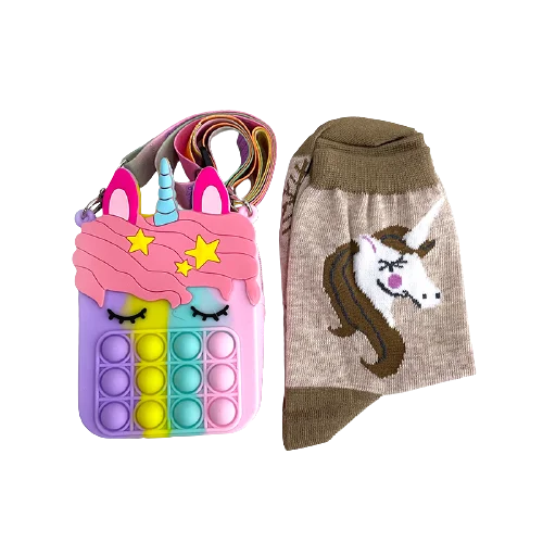 Wholesale kids Unicorn Socks Purses And Handbags Set Cute Mini Cartoon Push Bubble Fidget toy pop it coin purses for little girl, 5 colors
Wholesale kids Unicorn Socks Purses And Handbags Set Cute Mini Cartoon Push Bubble Fidget toy pop it coin purses for little girl, 5 colors