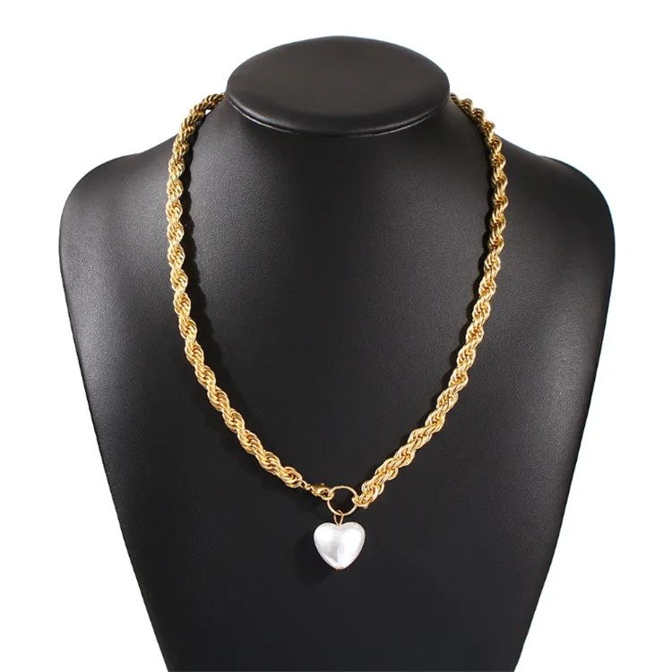 Net red hot style thick chain necklace baroque pearl necklace bracelet set ins cold wind combination necklace, Gold
Net red hot style thick chain necklace baroque pearl necklace bracelet set ins cold wind combination necklace, Gold