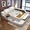 Multi-function Storage Bedroom Furniture Leather Bed With Strongbox USB Charger Massage Music Design