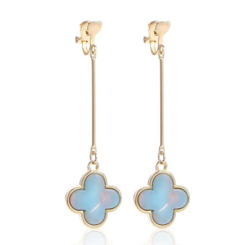 Popular Japanese Korean Style Blue Four Leaf Clover Pendant Beautiful Women Clip On Earrings, 1 colors
Popular Japanese Korean Style Blue Four Leaf Clover Pendant Beautiful Women Clip On Earrings, 1 colors
