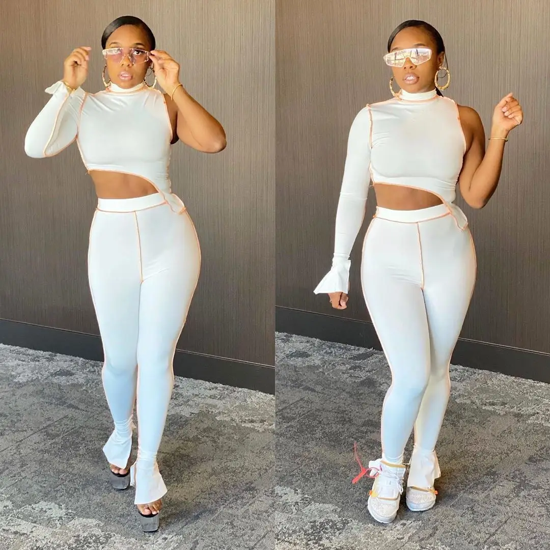 2020 Spring one shoulder women clothing 2 piece outfits full sleeve top+sporty skinny striped asymmetry leggings matching set
2020 Spring one shoulder women clothing 2 piece outfits full sleeve top+sporty skinny striped asymmetry leggings matching set