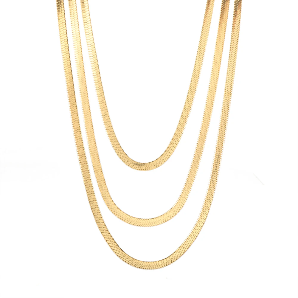 Trendy Jewelry 18K Gold Plated Stainless Steel Snake Chain Necklace Women Flat Herringbone Snake Chain Necklace
Trendy Jewelry 18K Gold Plated Stainless Steel Snake Chain Necklace Women Flat Herringbone Snake Chain Necklace