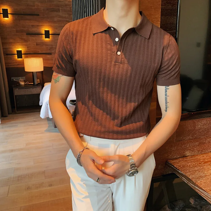 High Quality Summer Ice Silk Short Sleeve Knitted Polo Shirt Men Clothing 2021 Turn Down Collar Slim Fit Casual Tee Shirt Homme
High Quality Summer Ice Silk Short Sleeve Knitted Polo Shirt Men Clothing 2021 Turn Down Collar Slim Fit Casual Tee Shirt Homme