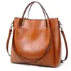 Casual Large Capacity Women Tote Bag Oil wax PU Leather big Bucket bag ladies shoulder messenger crossbody Bag