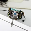 Fashion beaded multilayer hand braided leather alloy feather pendant bracelet for man or woman