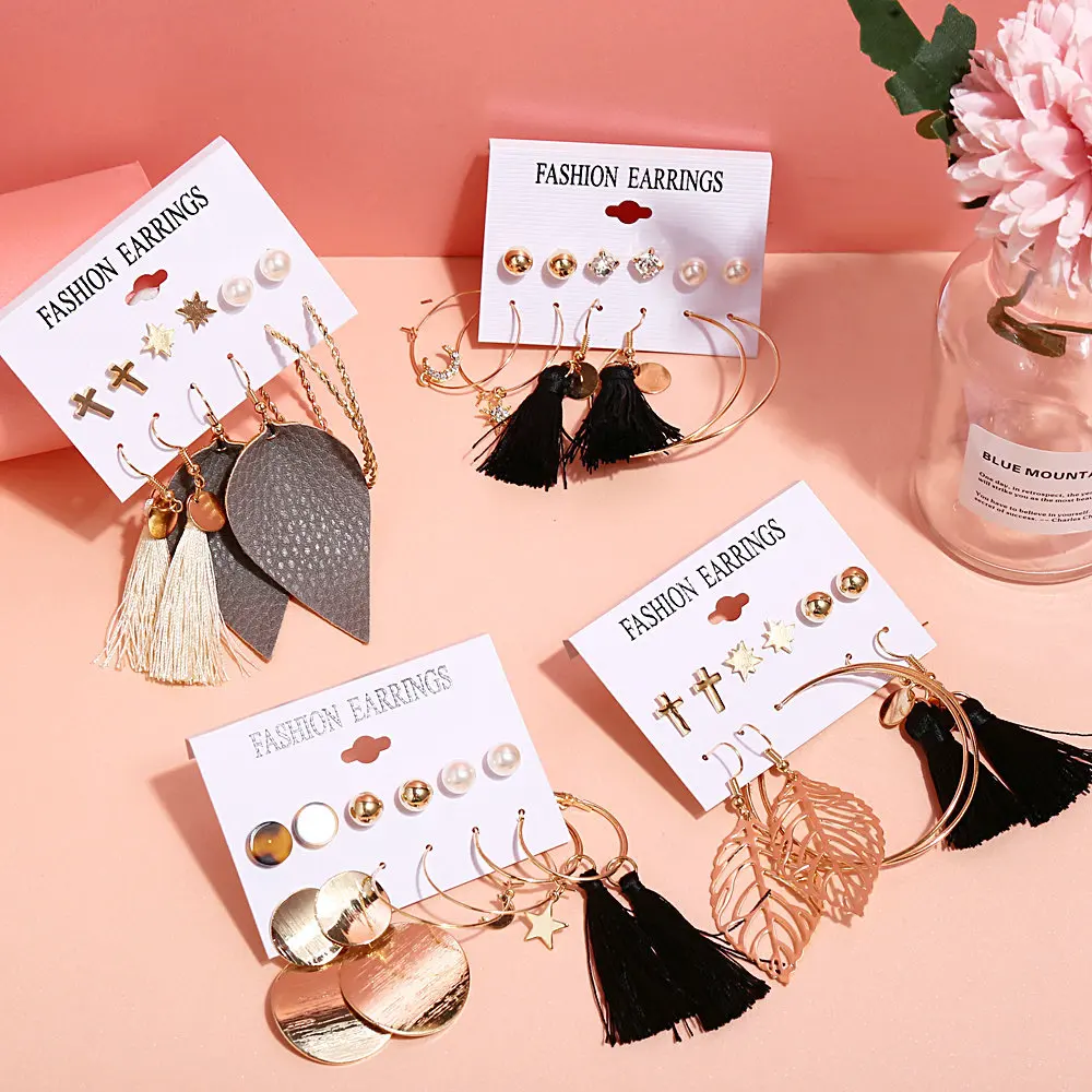 2020 Bohemian Leather Tassel Earring Set For Women Leaf Hoop Earrings Cross Pearl Stud Women Fashion Accessories Earring Set
2020 Bohemian Leather Tassel Earring Set For Women Leaf Hoop Earrings Cross Pearl Stud Women Fashion Accessories Earring Set