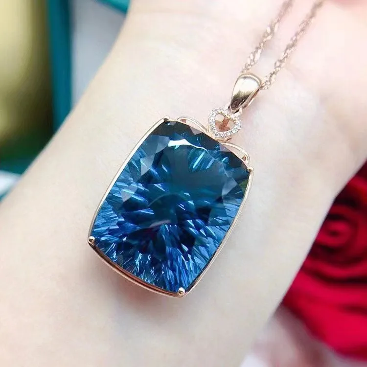 SGARIT 18K Gold Jewellery 32.6ct Natural Blue Topaz Necklace Pendant Natural Crystal Jewelry for Women
SGARIT 18K Gold Jewellery 32.6ct Natural Blue Topaz Necklace Pendant Natural Crystal Jewelry for Women