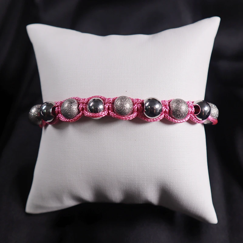 W0653 8mm Stainless Steel Beads Shinny And Sand-sprayed Finished Handmade Bracelet With Pink Polyester String
W0653 8mm Stainless Steel Beads Shinny And Sand-sprayed Finished Handmade Bracelet With Pink Polyester String