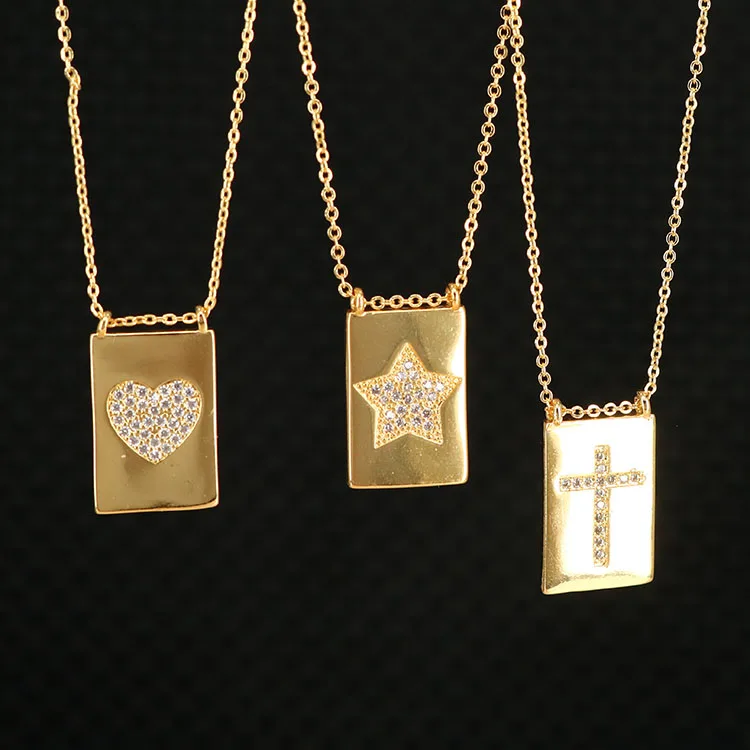 NZ1157 Chic Gold Plated Zircon Diamond CZ Micro Paved Star Heart Cross Rectangle Medal Pendant Chain necklace
NZ1157 Chic Gold Plated Zircon Diamond CZ Micro Paved Star Heart Cross Rectangle Medal Pendant Chain necklace