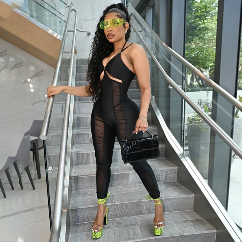 Factory Wholesale Summer Solid Color Mesh Stitching Sexy Hollow Out Sling Women Jumpsuit
Factory Wholesale Summer Solid Color Mesh Stitching Sexy Hollow Out Sling Women Jumpsuit