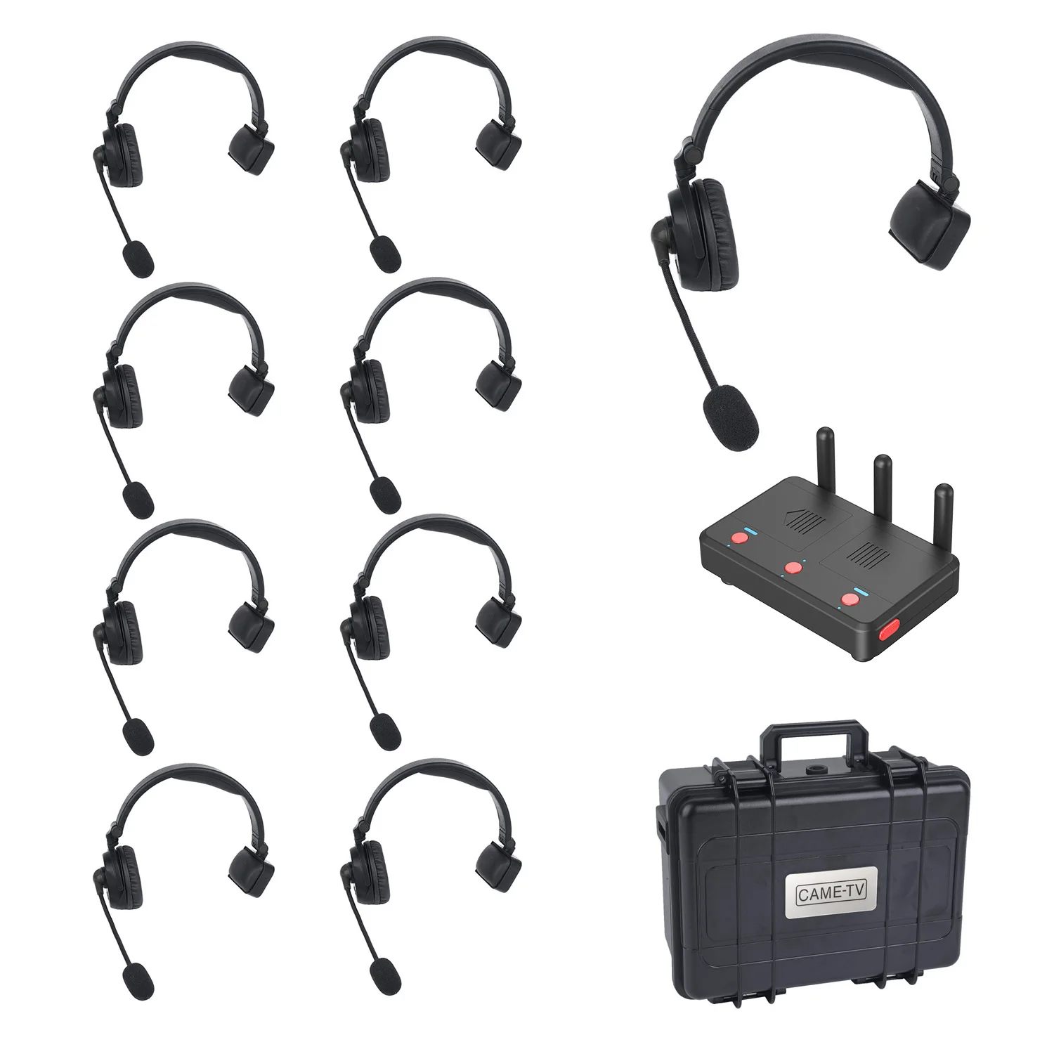 WAERO-9KIT 9-person Duplex Digital Wireless Headset CAME-TV Communicator Devices with Hub 9 Pack
WAERO-9KIT 9-person Duplex Digital Wireless Headset CAME-TV Communicator Devices with Hub 9 Pack