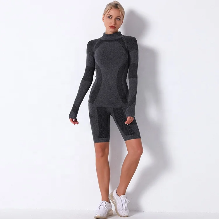 Hot Selling Female Sportswear Suit High Neck Active Wear Seamless Knitted Tops And Pants Fitness Women Winter Workout Set, Customized
Hot Selling Female Sportswear Suit High Neck Active Wear Seamless Knitted Tops And Pants Fitness Women Winter Workout Set, Customized