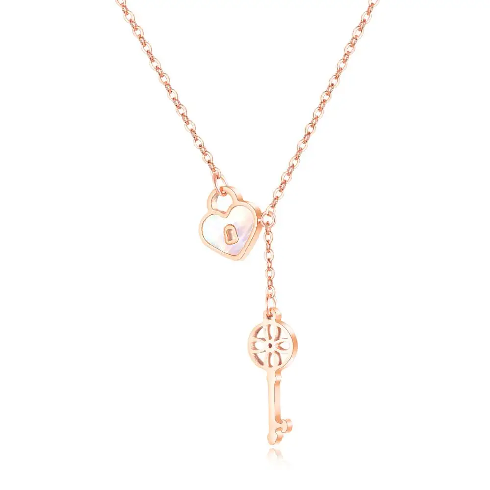 Personality shell love heart hollow key pendant rose gold stainless steel necklace wholesale (SK1169), As picture
Personality shell love heart hollow key pendant rose gold stainless steel necklace wholesale (SK1169), As picture
