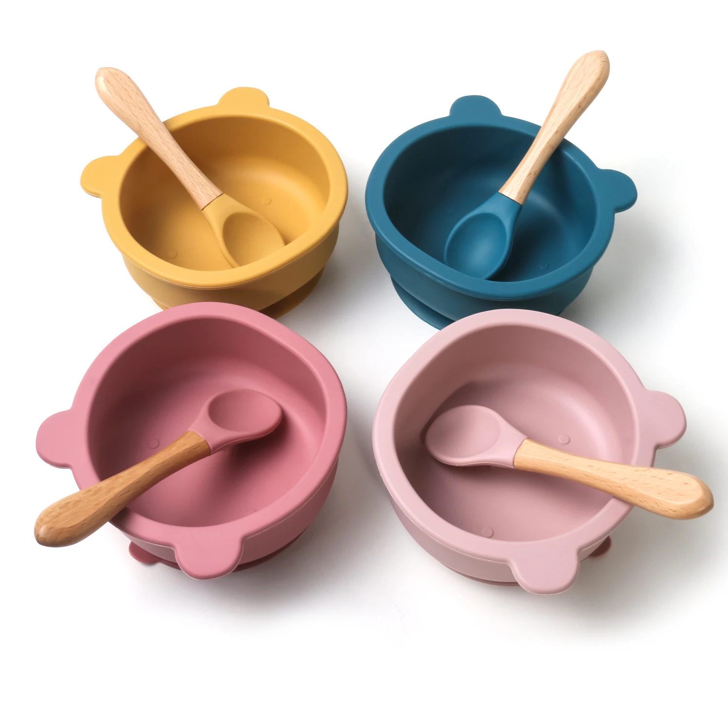 Cute cartoon animal wholesale custom best solid silicone baby feeding suction snack bowls with wooden spoon
Cute cartoon animal wholesale custom best solid silicone baby feeding suction snack bowls with wooden spoon