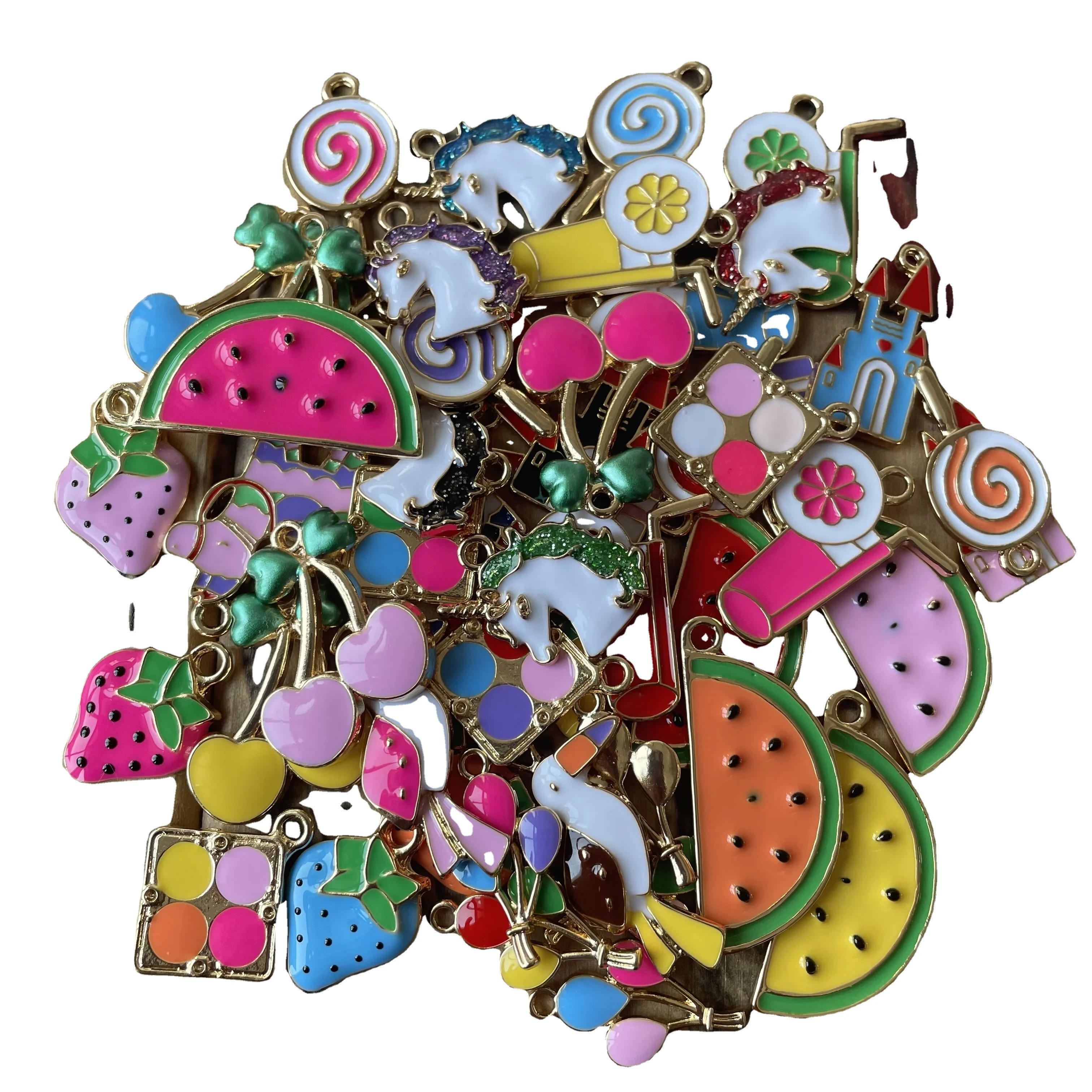 50pcs mix lot freshmade enamel charms pendants for jewelry making cute gold plated watermelon fruit juice flower animal charms
50pcs mix lot freshmade enamel charms pendants for jewelry making cute gold plated watermelon fruit juice flower animal charms