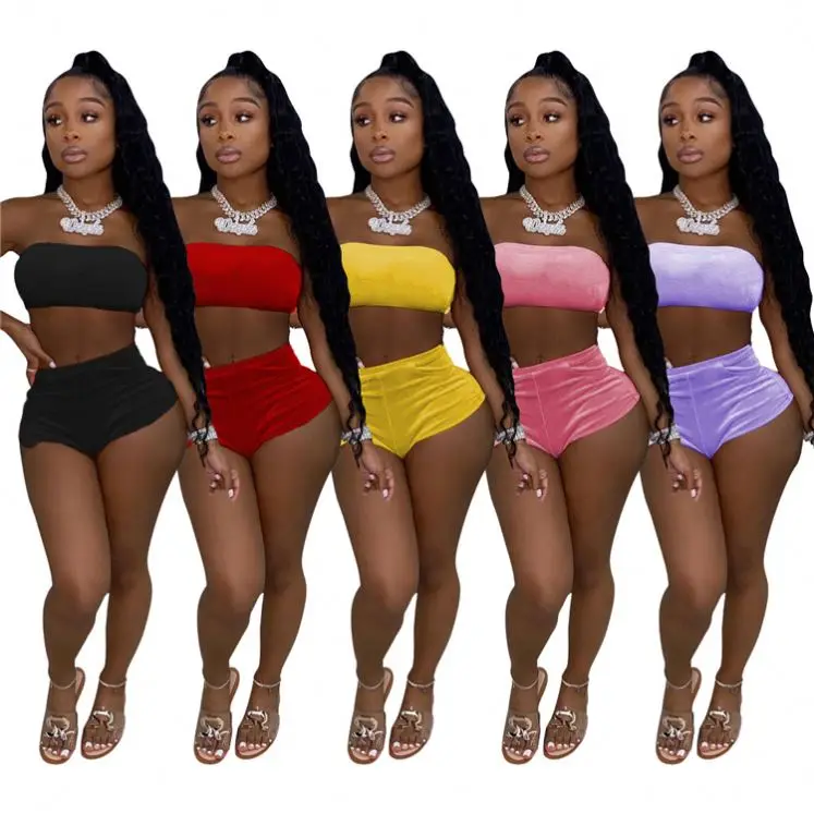 MOEN New Arrival Pure Color Velvet Short Sets Summer Sexy Women Tube Crop Top Two Piece Sets Clothing Outfits
MOEN New Arrival Pure Color Velvet Short Sets Summer Sexy Women Tube Crop Top Two Piece Sets Clothing Outfits