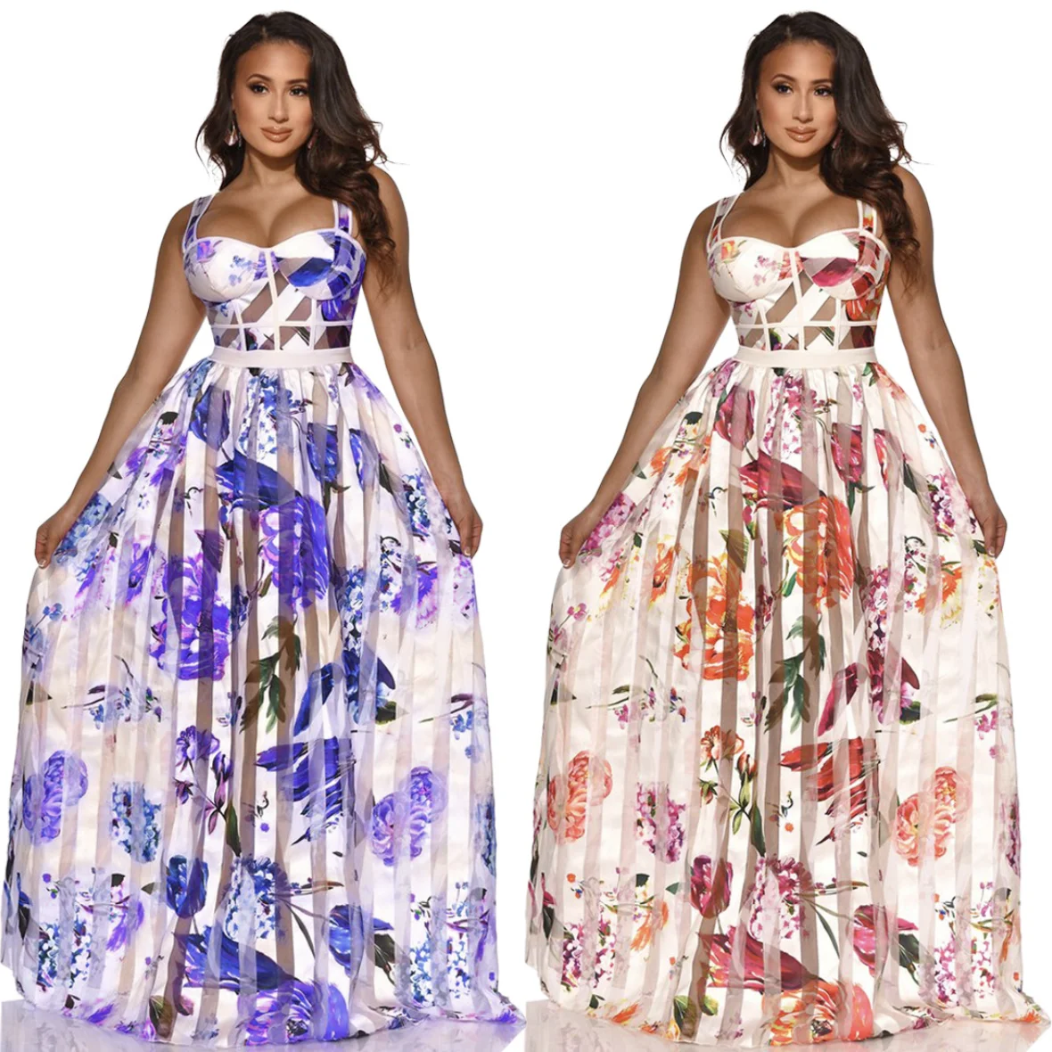 New summer European American print naked see-through dress women halter maxi floral print casual dress
New summer European American print naked see-through dress women halter maxi floral print casual dress