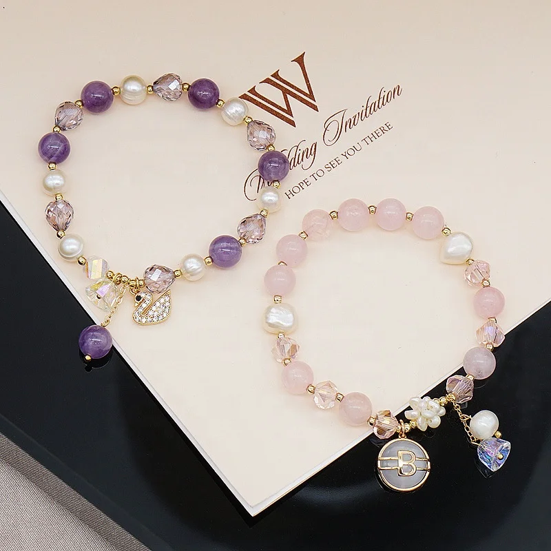 Pink Crystal Amethyst Pearl Zircon Adjustable Elastic Gemstone Healing Stone Bracelet 
Pink Crystal Amethyst Pearl Zircon Adjustable Elastic Gemstone Healing Stone Bracelet