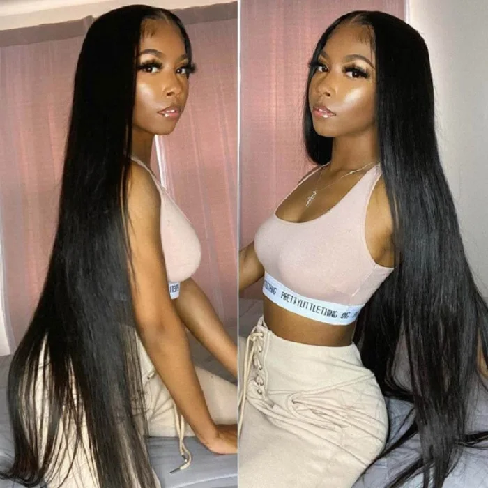 

Long Straight Glueless Swiss Lace Frontal Wigs Raw Indian Human Hair Lace Wigs Virgin Cuticle Aligned Lace Front Wig