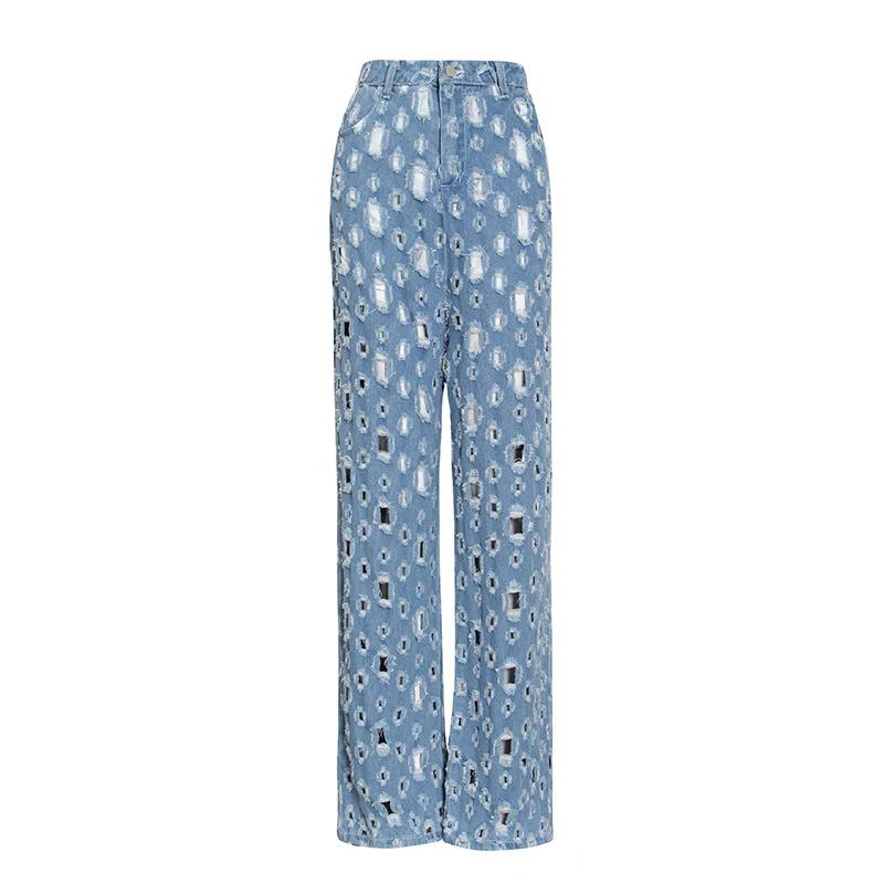 Jeans Women's Retro Distressed Holes Hollow Washed RawEdges Wide Leg jeans Loose Jeans Pants Women, Blue
Jeans Women's Retro Distressed Holes Hollow Washed RawEdges Wide Leg jeans Loose Jeans Pants Women, Blue