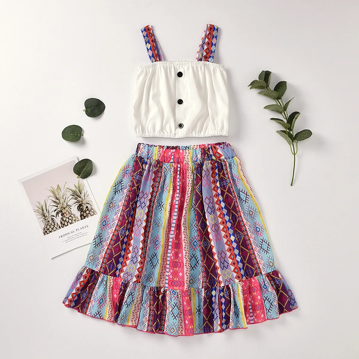Hot Sale Kids Girls National Style Splice Skirt Sling Button Tops 2pcs Outfits
Hot Sale Kids Girls National Style Splice Skirt Sling Button Tops 2pcs Outfits