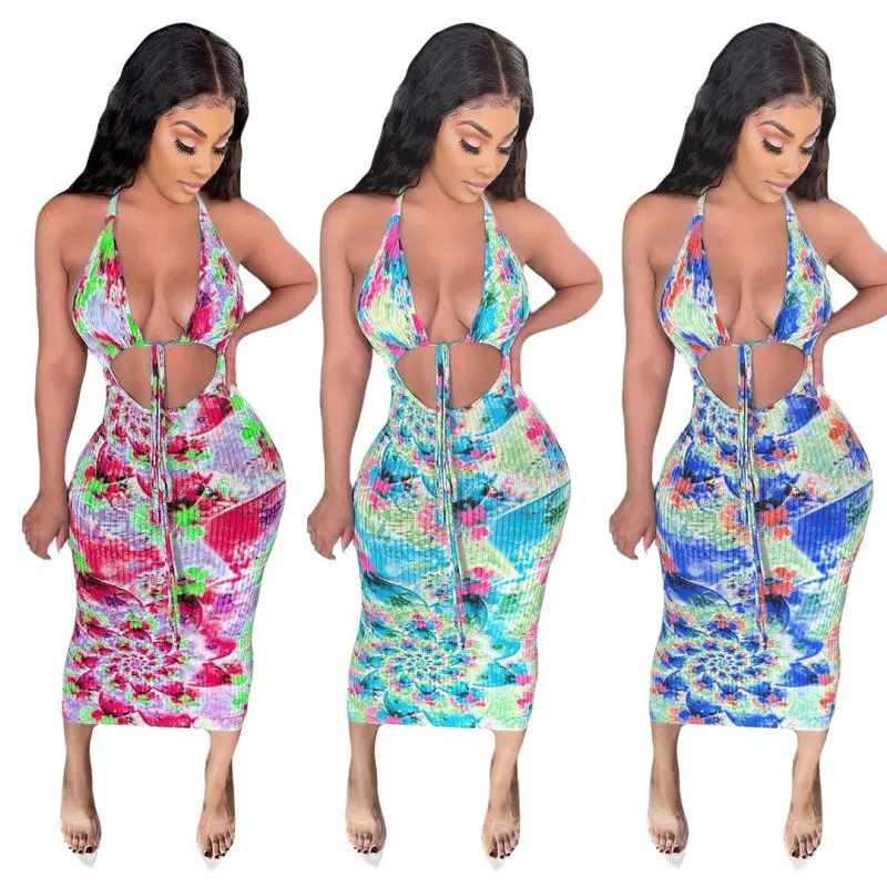 Hot selling summer women's wear fashionable print halter backless hollow out sexy dress 2021
Hot selling summer women's wear fashionable print halter backless hollow out sexy dress 2021