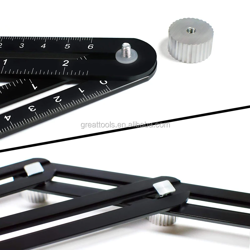Six fold r Aluminium Alloy Angle Finder Measuring Ruler Perforated Mold Template Tool