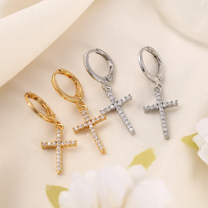 New Fashion Hip Hops Gold Silver Plated Full Diamond Cross Huggie Earring CZ Zirconia Cross Drop Earrings
New Fashion Hip Hops Gold Silver Plated Full Diamond Cross Huggie Earring CZ Zirconia Cross Drop Earrings