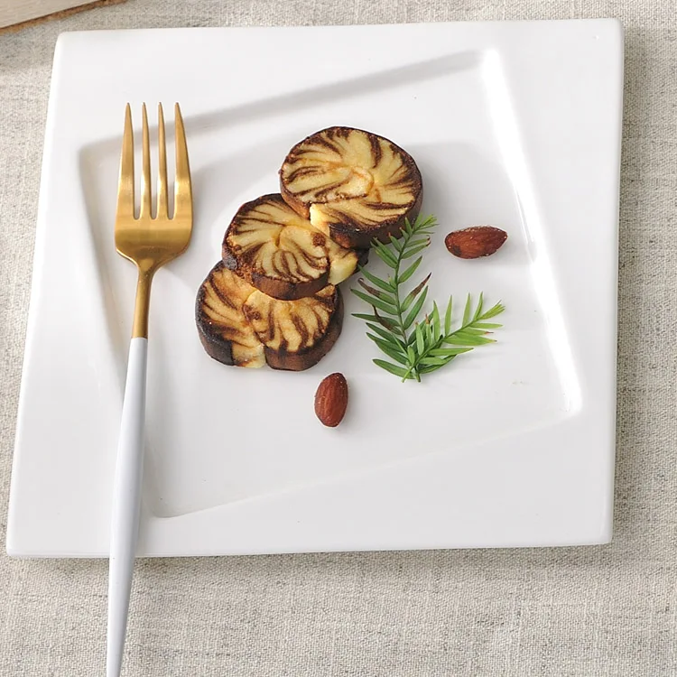 guangzhou factory wholesale elegant catering plates set hotel Ceramic bone china restaurant square dinnerware