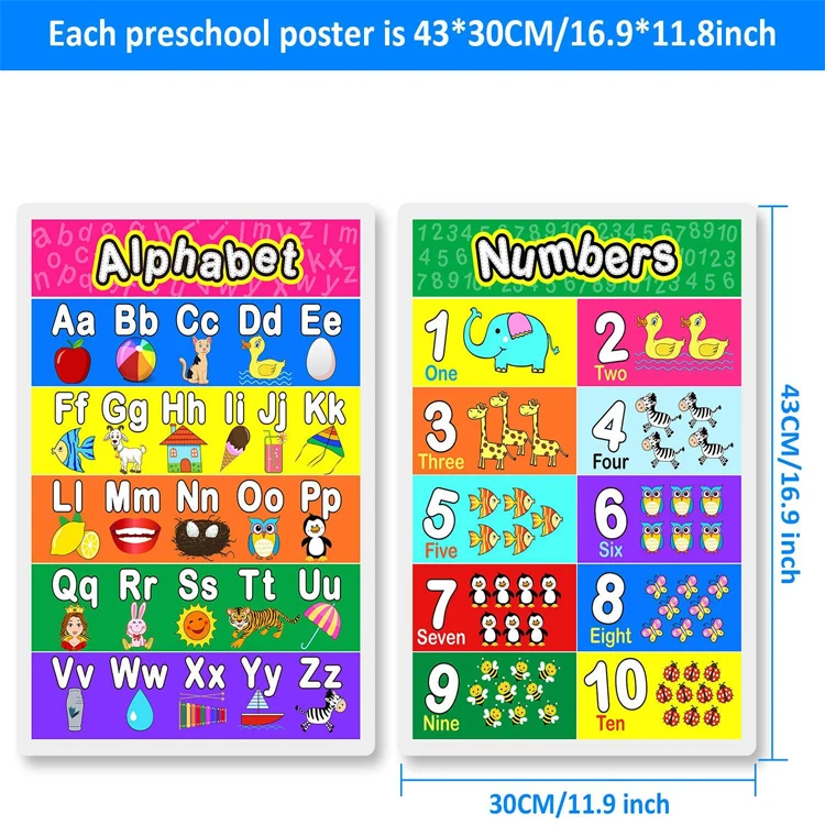 A4 Laminated Educational Poster Charts Alphabet Shapes Numbers Colors