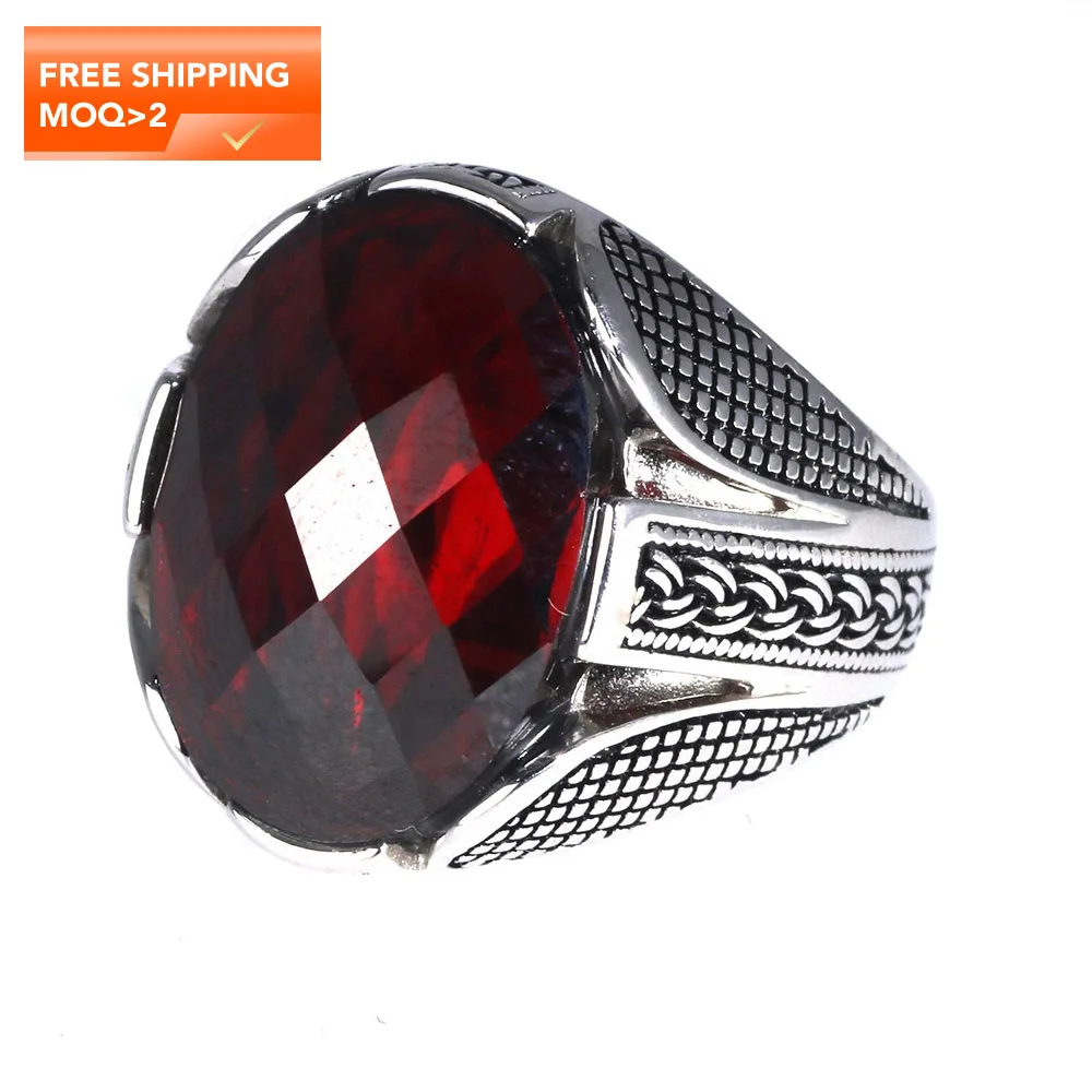 Real Pure 925 Sterling Silver Rings With Red Color Zircon Stone Faceted Wedding Rings For Men Vintage Turkish Jewelry
Real Pure 925 Sterling Silver Rings With Red Color Zircon Stone Faceted Wedding Rings For Men Vintage Turkish Jewelry