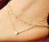 Summer Style Charming Heart Pendant Two Chains Golden Anklet Ankle Bracelet Foot Jewelry