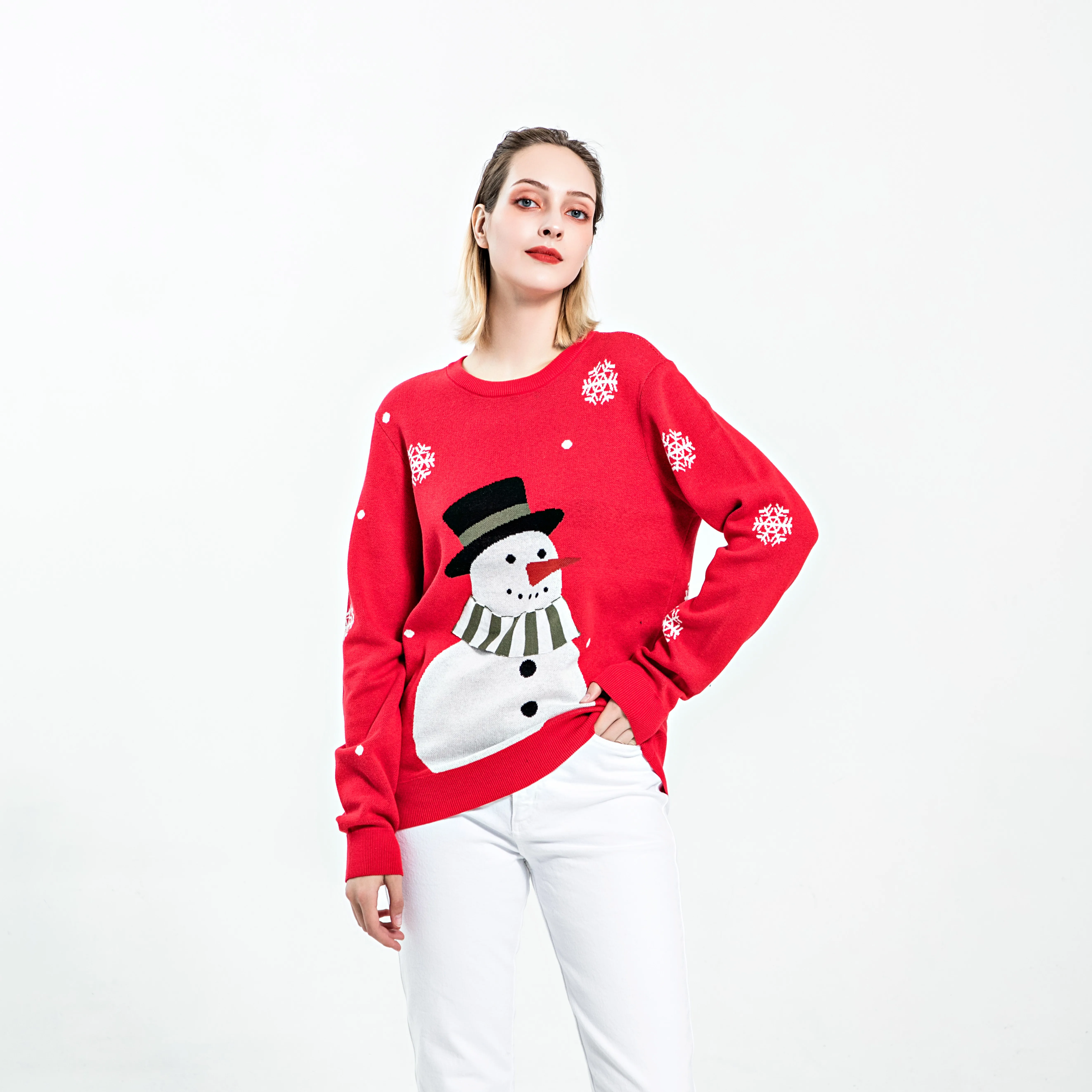 2021 Winter Long Sleeve Plus Size Top Customized Round Neck Women Knitted Snowman Jacquard Funny Christmas Sweater For Women
2021 Winter Long Sleeve Plus Size Top Customized Round Neck Women Knitted Snowman Jacquard Funny Christmas Sweater For Women